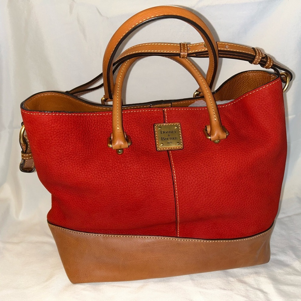 Dooney & Bourke Red and Tan Structured Leather Tote